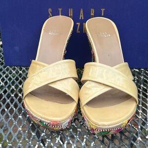 Stuart Weitzman Beige Beaded Platform Sandals